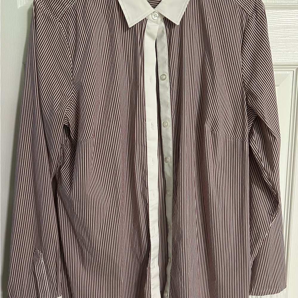 Ann Taylor Maroon and White Striped Blouse